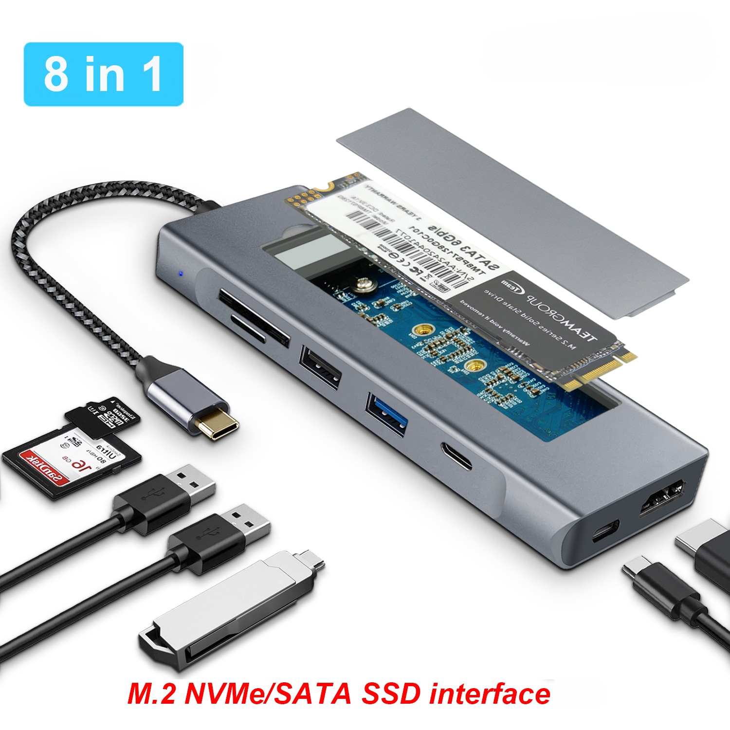 M.2 NVMe/SATA SSD ڽ ̽ ִ ٱ USB..